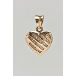 A 9CT GOLD DIAMOND HEART PENDANT, heart shape pendant, set with five rows of small single cut
