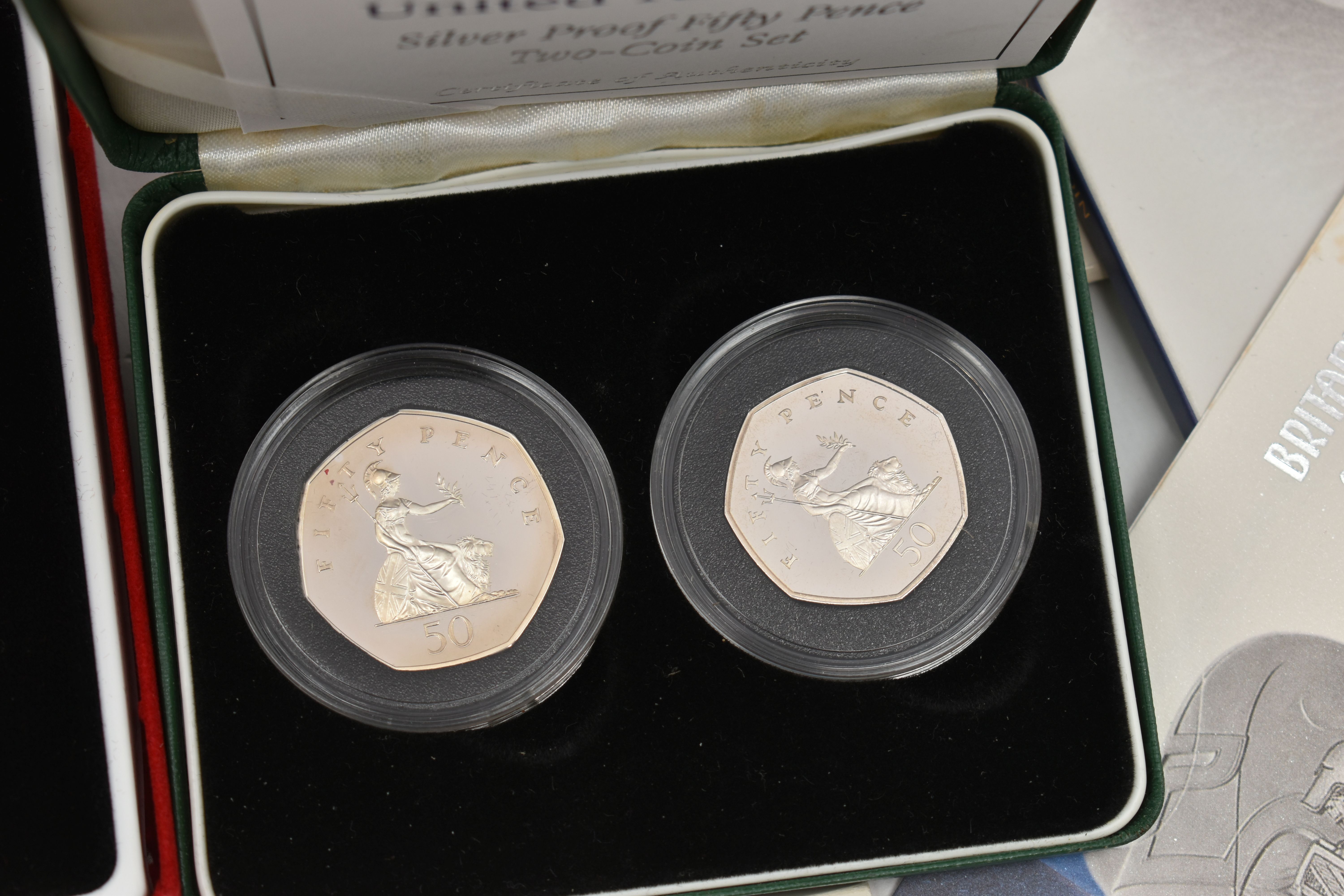 A RED BOX OF ROYAL MINT SILVER AND SILVER PROOF COINS TO INCLUDE 17 BRITANNIA COINS (Some with - Image 5 of 14