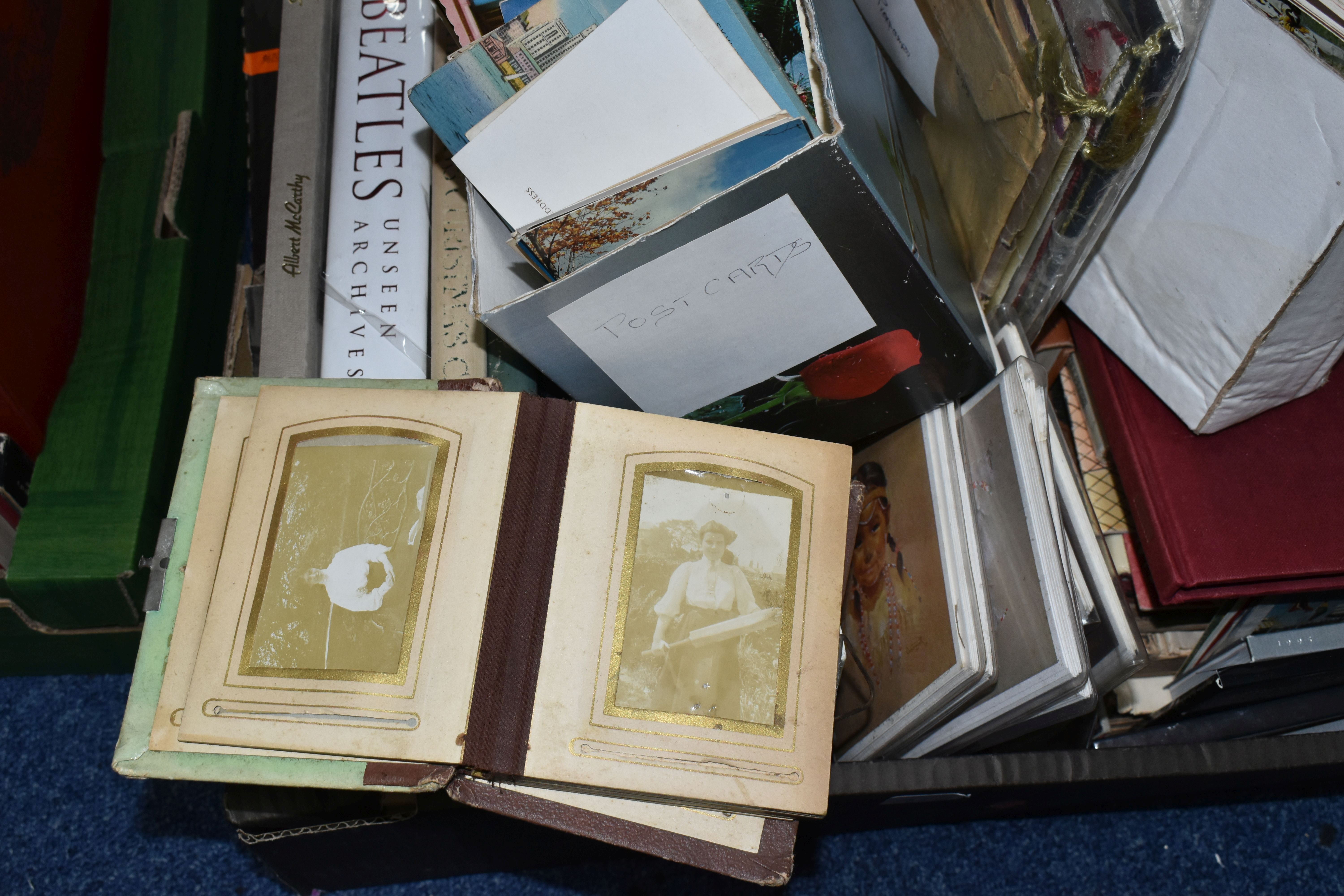 FOUR BOXES OF BOOKS, MAGAZINES & EPHEMERA, to include postcards, greetings cards, badges, calendars, - Image 7 of 13