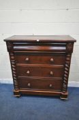 A VICTORIAN MAHOGANY SCOTCH CHEST OF FOUR DRAWERS, with floral and barley twist details, width 115cm
