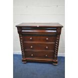 A VICTORIAN MAHOGANY SCOTCH CHEST OF FOUR DRAWERS, with floral and barley twist details, width 115cm