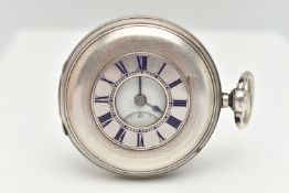 A LATE VICTORIAN, SILVER HALF HUNTER POCKET WATCH, key wound, white Roman numeral dial, subsidiary