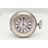 A LATE VICTORIAN, SILVER HALF HUNTER POCKET WATCH, key wound, white Roman numeral dial, subsidiary