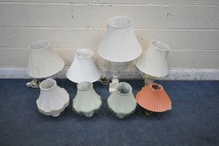 A VARIETY OF TABLE LAMPS, to include a large alabaster table lamp, six other marble/alabaster