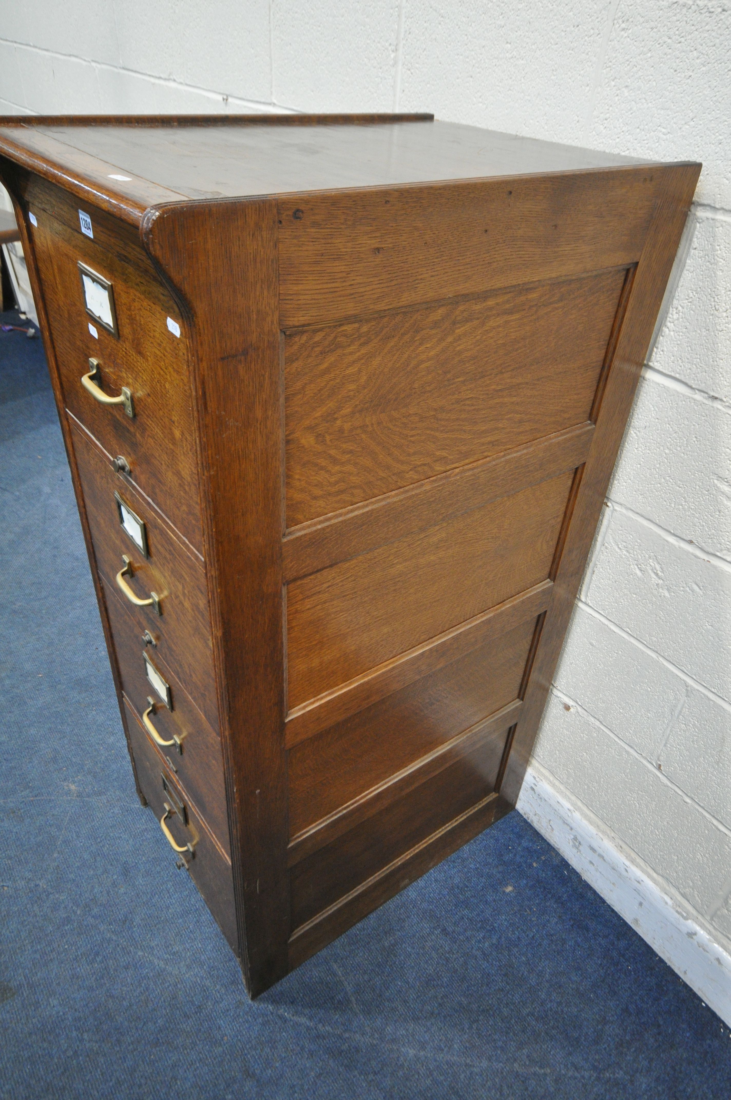 A 20TH CENTURY OAK FOUR DRAWER FILING CABINET, width 53cm x depth 73cm x height 135cm (condition - Image 2 of 6