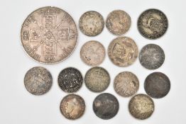 A VICTORIA DOUBLE FLORIN AND ASSORTED SILVER COINS, Queen Victoria, double florin, dated 1889,