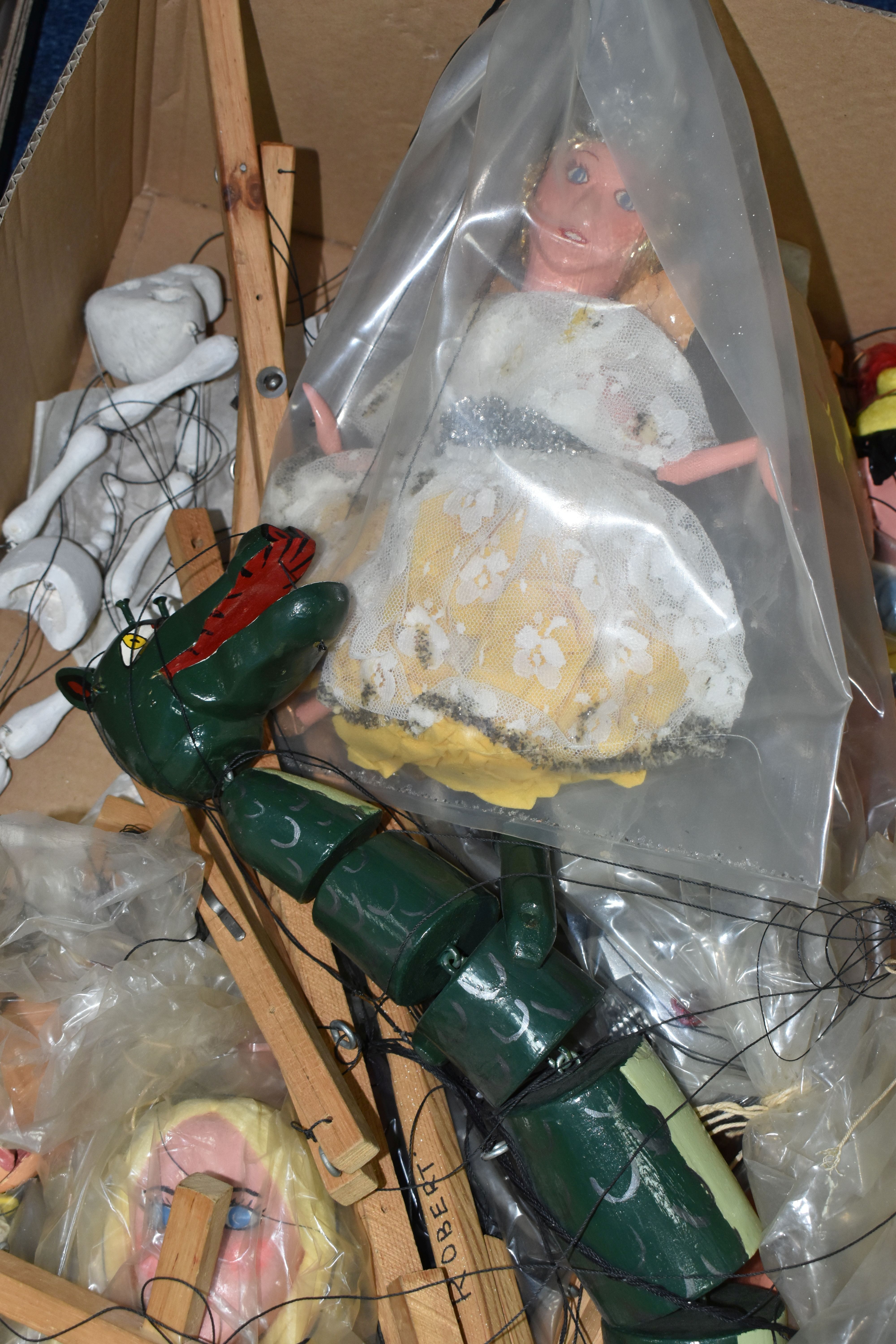 A BOX CONTAINING A PELHAM PINOCCHIO PUPPET AND ELEVEN HOMEMADE PUPPETS, Pinocchio unboxed, the other - Image 6 of 6