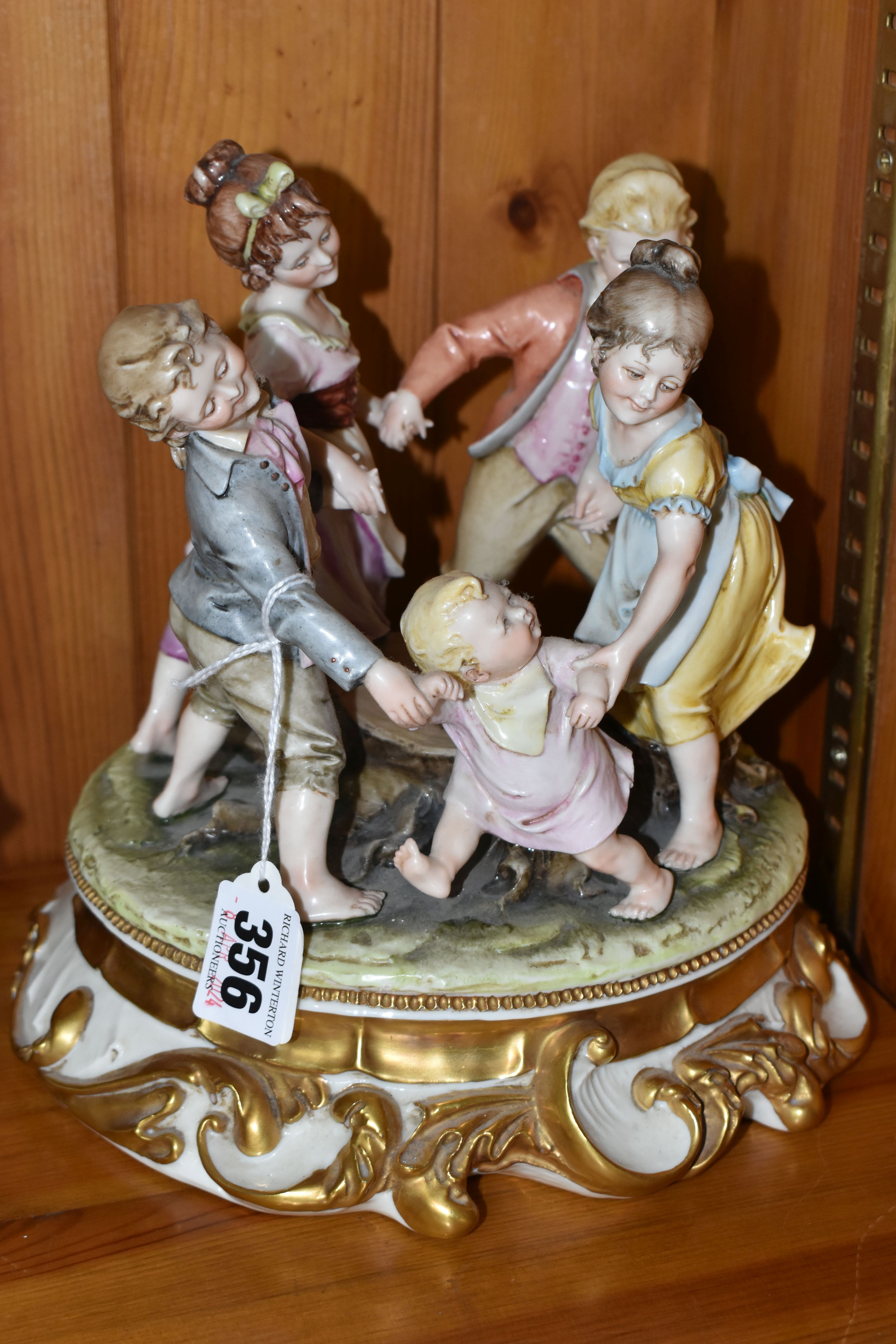 SIX CAPODIMONTE PORCELAIN FIGURAL GROUPS, comprising an Italian group of children dancing around a - Image 4 of 12