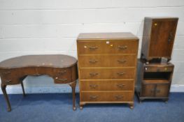 A 20TH CENTURY WALNUT CHEST OF FIVE DRAWERS, on cabriole legs, width 84cm x depth 48cm x height
