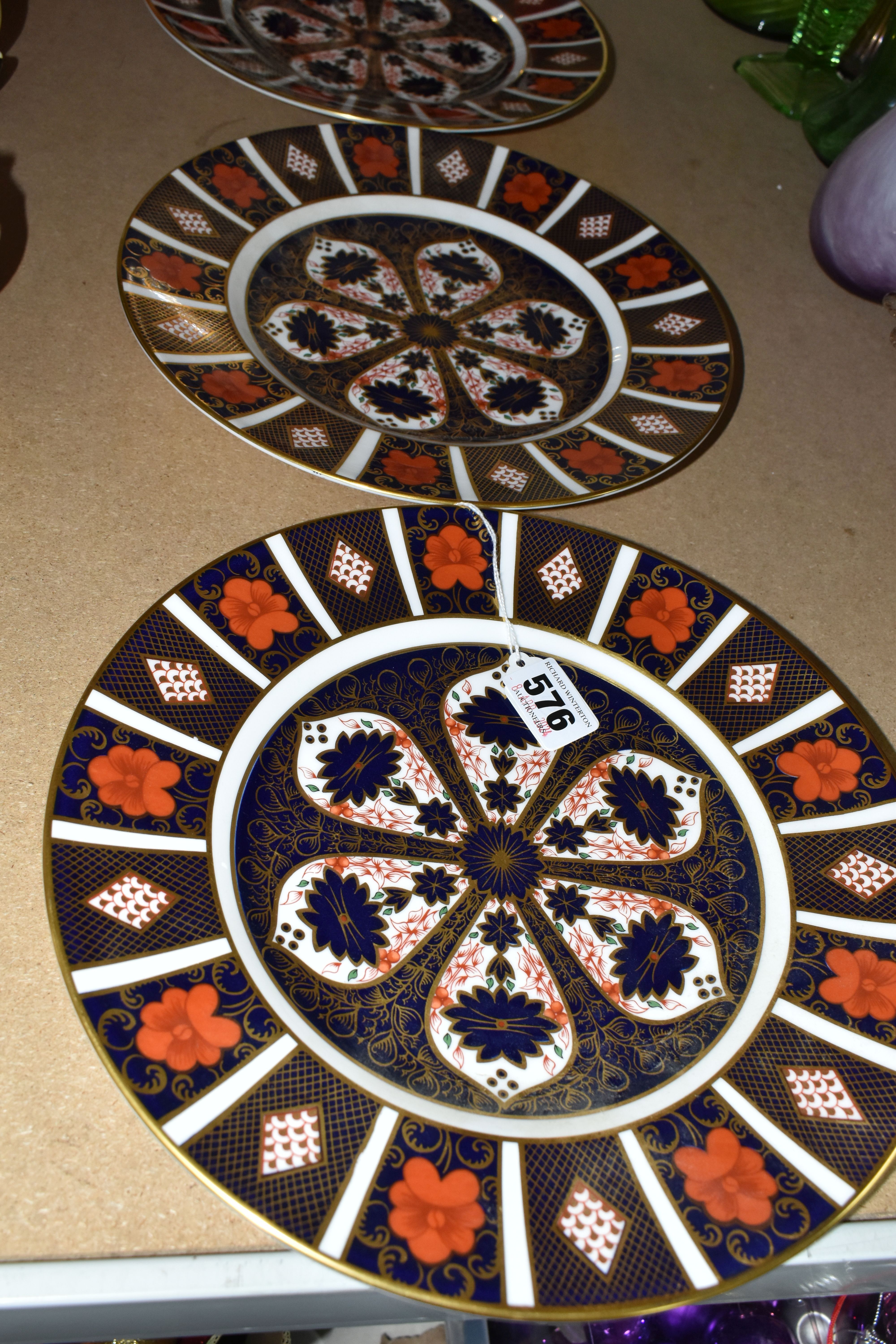 FOUR ROYAL CROWN DERBY IMARI 1128 PATTERN DINNER PLATES, bearing Roman numerals XLIII, XLIV and XLV, - Image 2 of 4