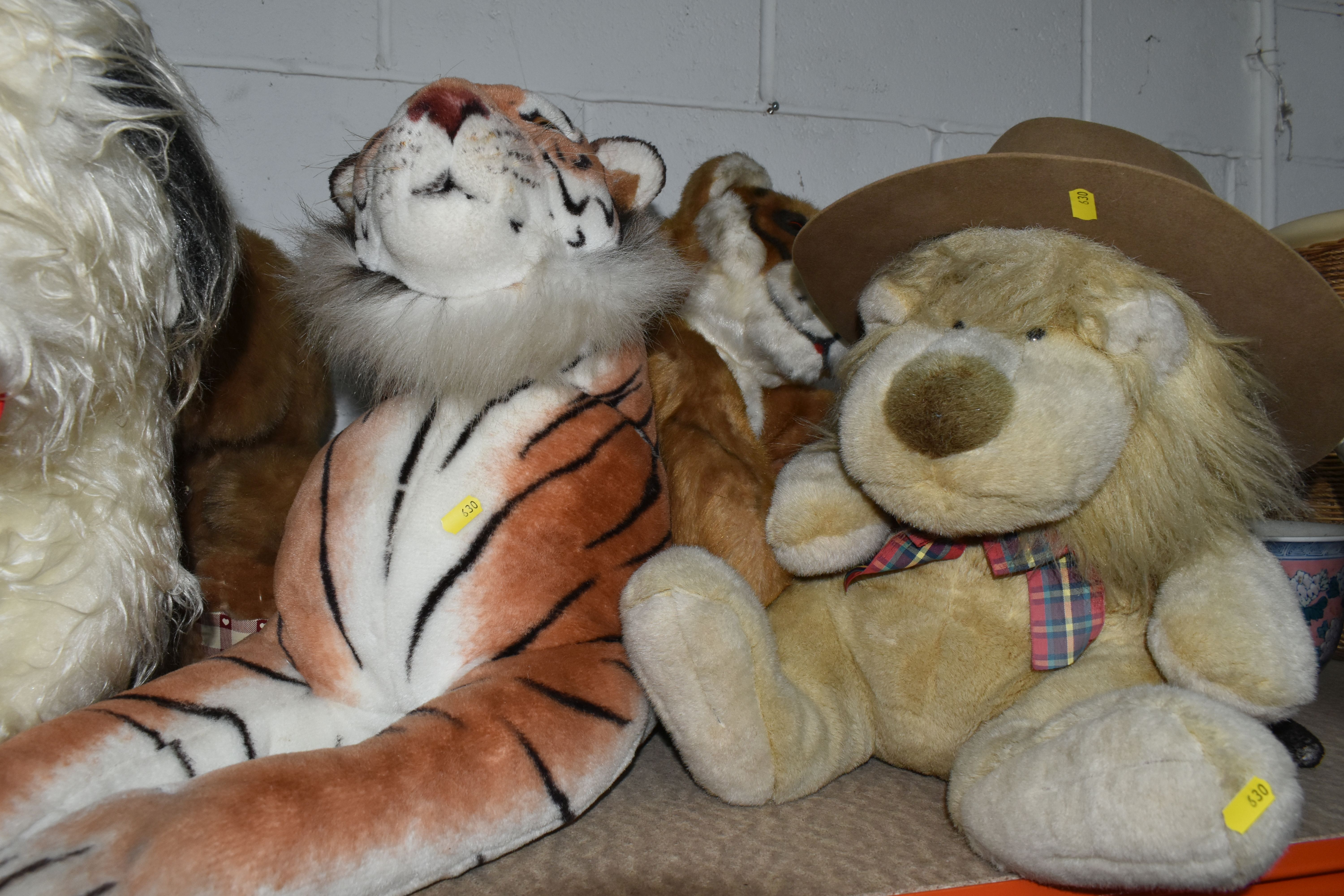 A COLLECTION OF LARGE SOFT TOY ANIMALS, comprising a 'Merrythoughts' seated leopard, height 60cm - Image 2 of 11