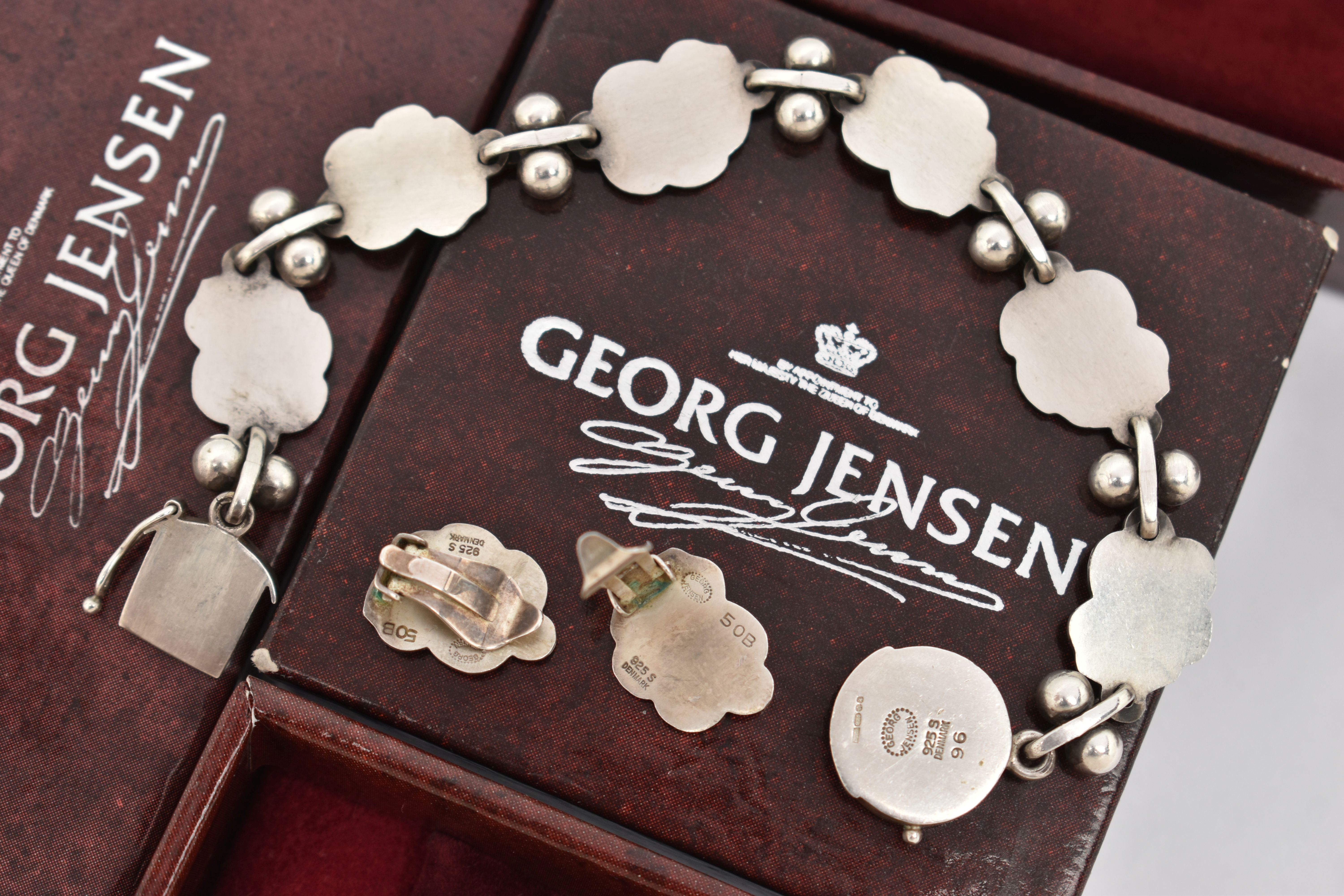 A 'GEORG JENSEN' BRACELET AND EARRINGS, moonlight grapes bracelet, design 96, fitted with a circular - Image 2 of 2