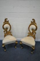 IN THE MANNER OF CHRISTOPHER GUY, A PAIR OF FLAMBOYANT GILT WOOD FRAME HIGH BACK THRONE CHAIRS, with