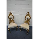 IN THE MANNER OF CHRISTOPHER GUY, A PAIR OF FLAMBOYANT GILT WOOD FRAME HIGH BACK THRONE CHAIRS, with