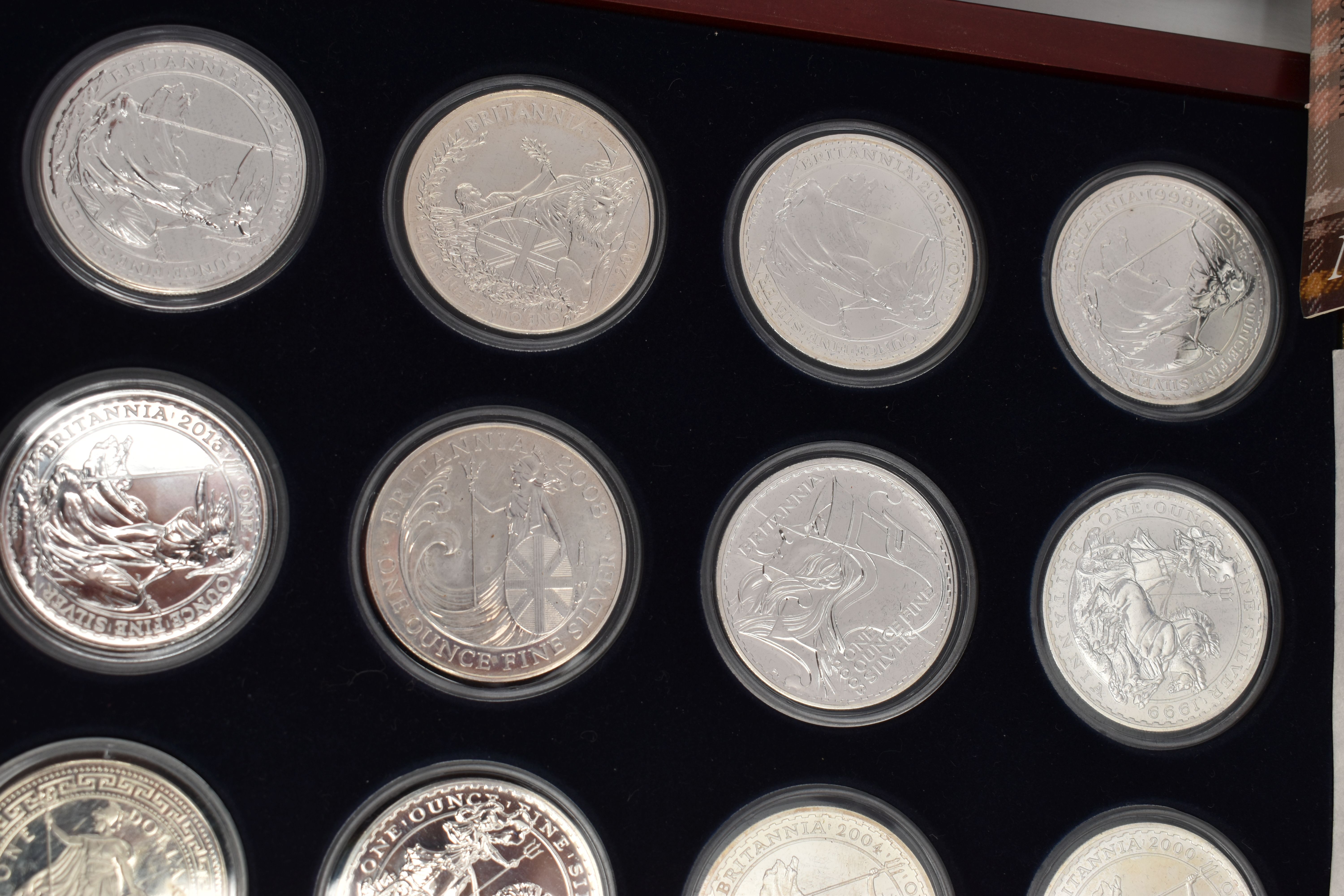 A RED BOX OF ROYAL MINT SILVER AND SILVER PROOF COINS TO INCLUDE 17 BRITANNIA COINS (Some with - Image 12 of 14
