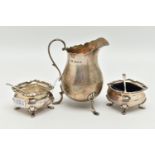 THREE ITEMS OF EARLY 20TH CENTURY SILVERWARE, to include a cream jug with scalloped edging,