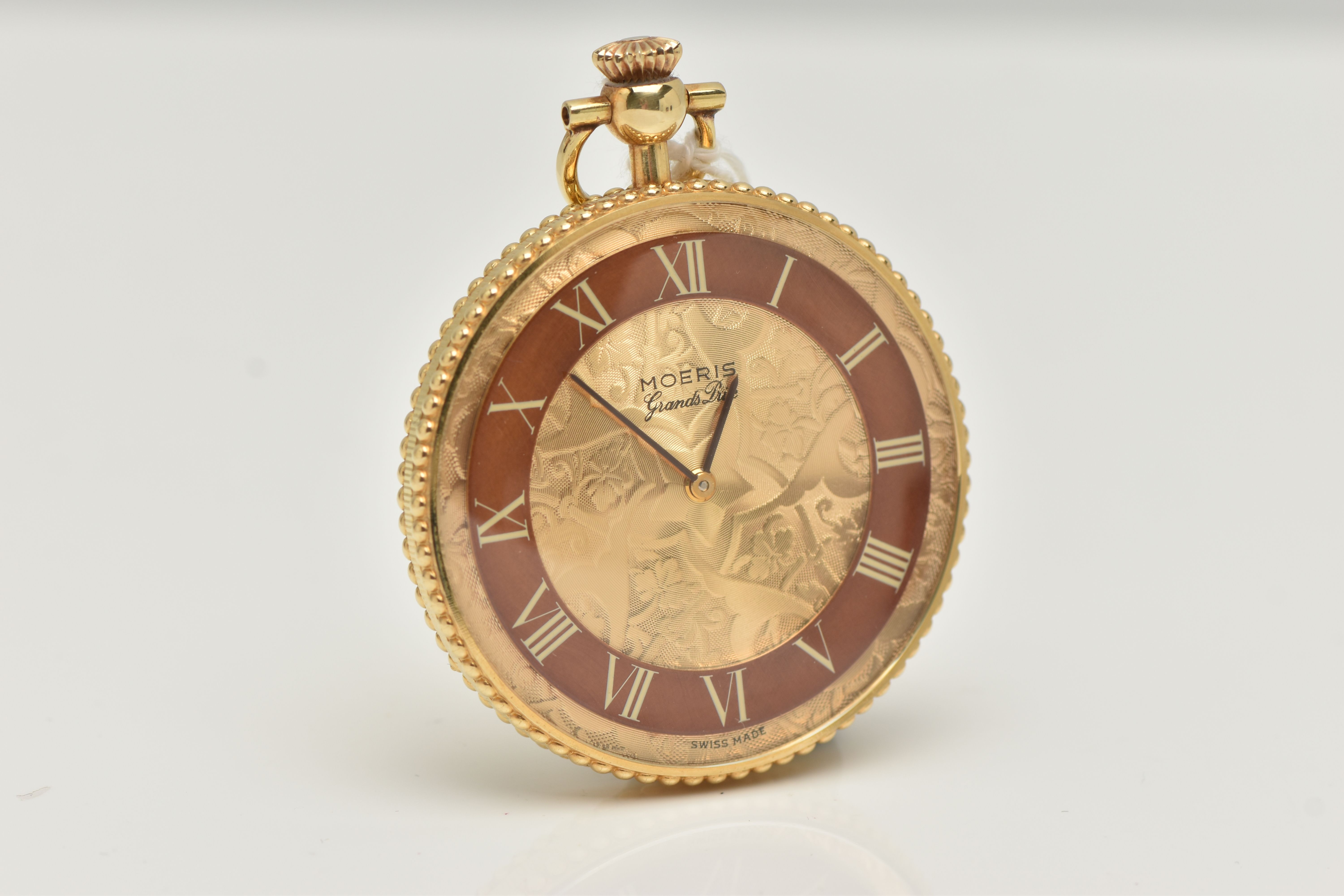 A MOERIS OPEN FACE POCKET WATCH, the decorative face with Roman numerals, face stamped Moeris - Image 3 of 3