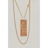 A 9CT GOLD INGOT PENDANT AND CHAIN, the rectangular pendant with large hallmark for Birmingham 1977,