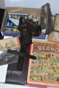 A GROUP OF EPHEMERA INCLUDING STEREOSCOPIC VIEWER, EDWARDIAN POSTCARD ALBUM AND CONTENTS, ETC, the