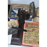 A GROUP OF EPHEMERA INCLUDING STEREOSCOPIC VIEWER, EDWARDIAN POSTCARD ALBUM AND CONTENTS, ETC, the