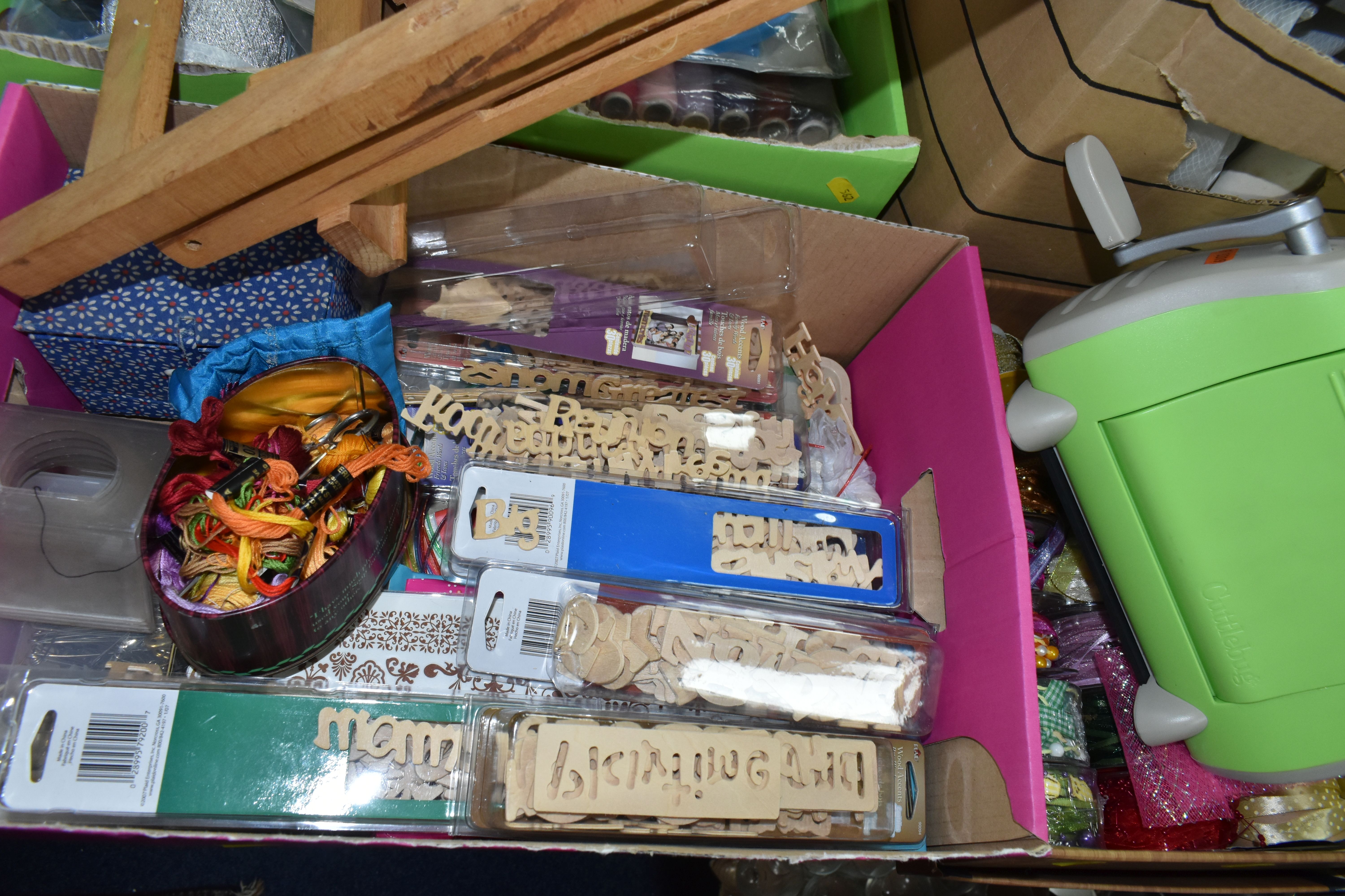 SEVEN BOXES OF CRAFTING MATERIALS AND EQUIPMENT, to include a Provo Craft 'Cuttlebug' embossing - Image 7 of 10