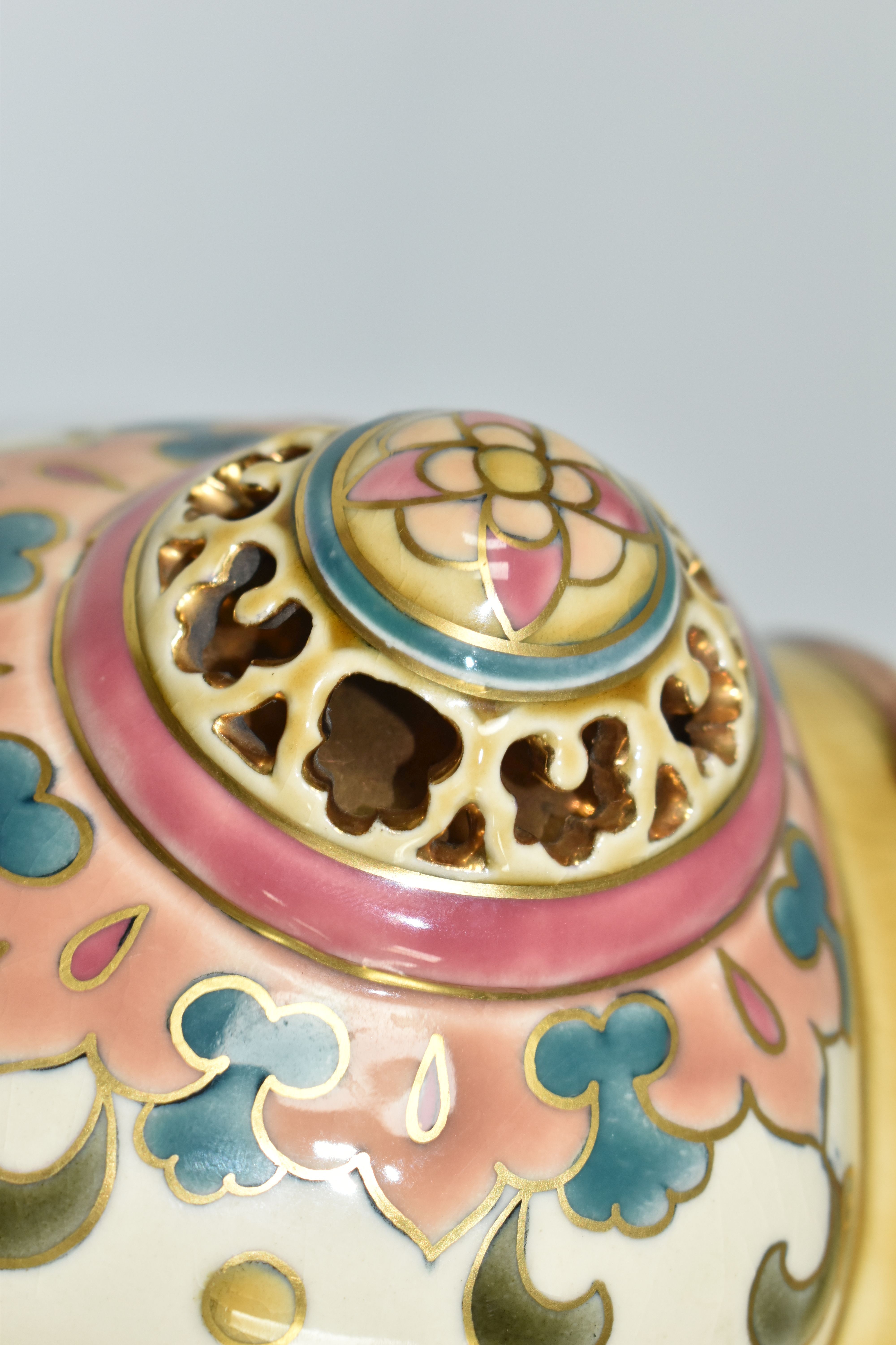 AN AUSTRIAN ZSOLNAY PECS PLANTER, florally decorated with a reticulated roundel on four sides, - Image 6 of 6