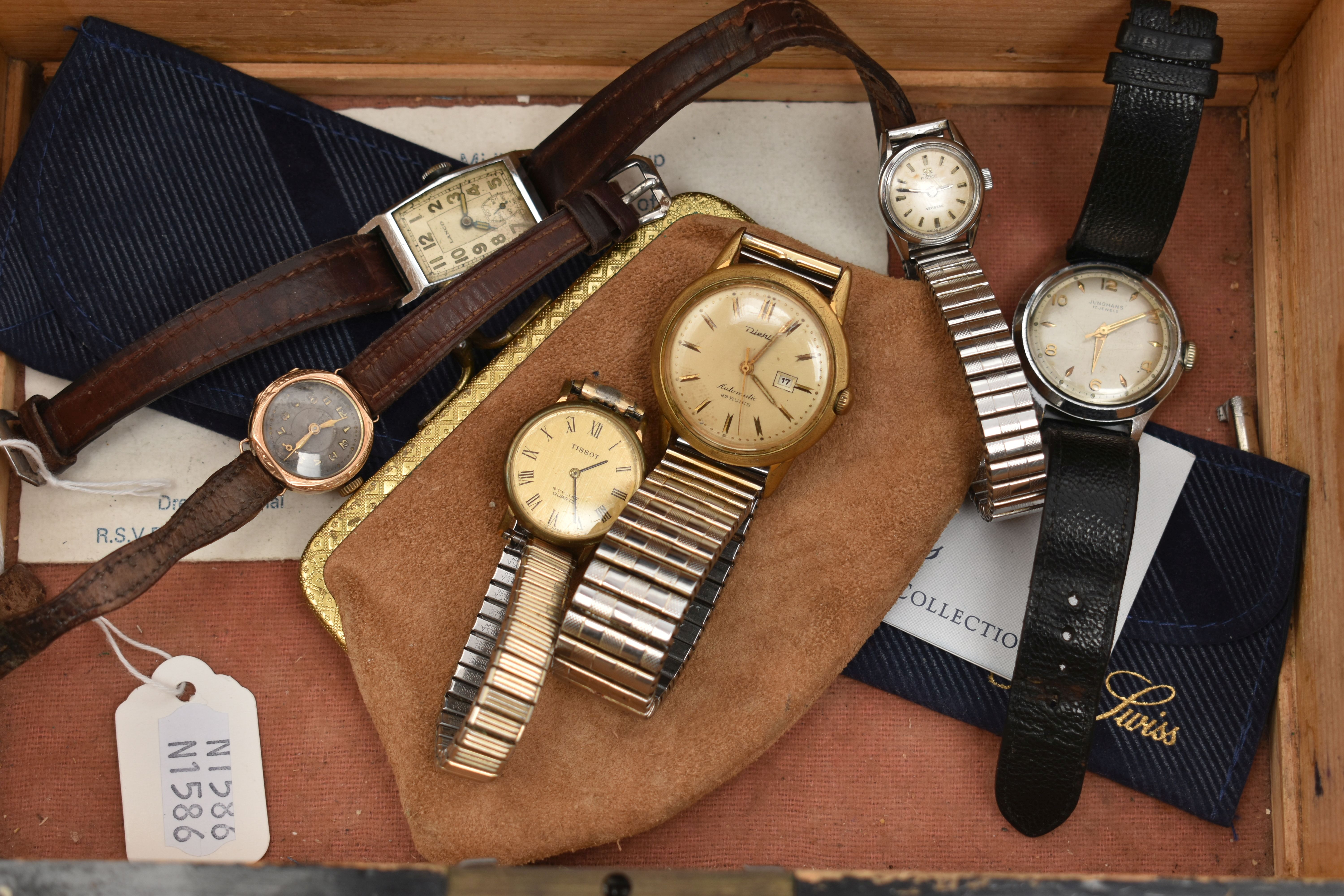 SIX WATCHES AND A JEWELLERY BOX, to include two Tissot watches, a ladies manual wind, circular watch - Image 2 of 5