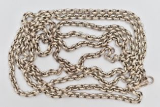 A SILVER LONGUARD CHAIN, a belcher style chain, fitted with a lobster clasp, approximate length