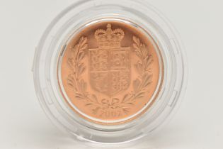 A GOLD PROOF 2002 FULL SOVEREIGN COIN, .916 fine, 7.99 grams, 22.05mm diameter, Timothy Noad reverse