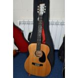 A 1970s MOUNTAIN ACOUSTIC GUITAR, Model F100, made in Japan; Back and sides: mahogany, Top: