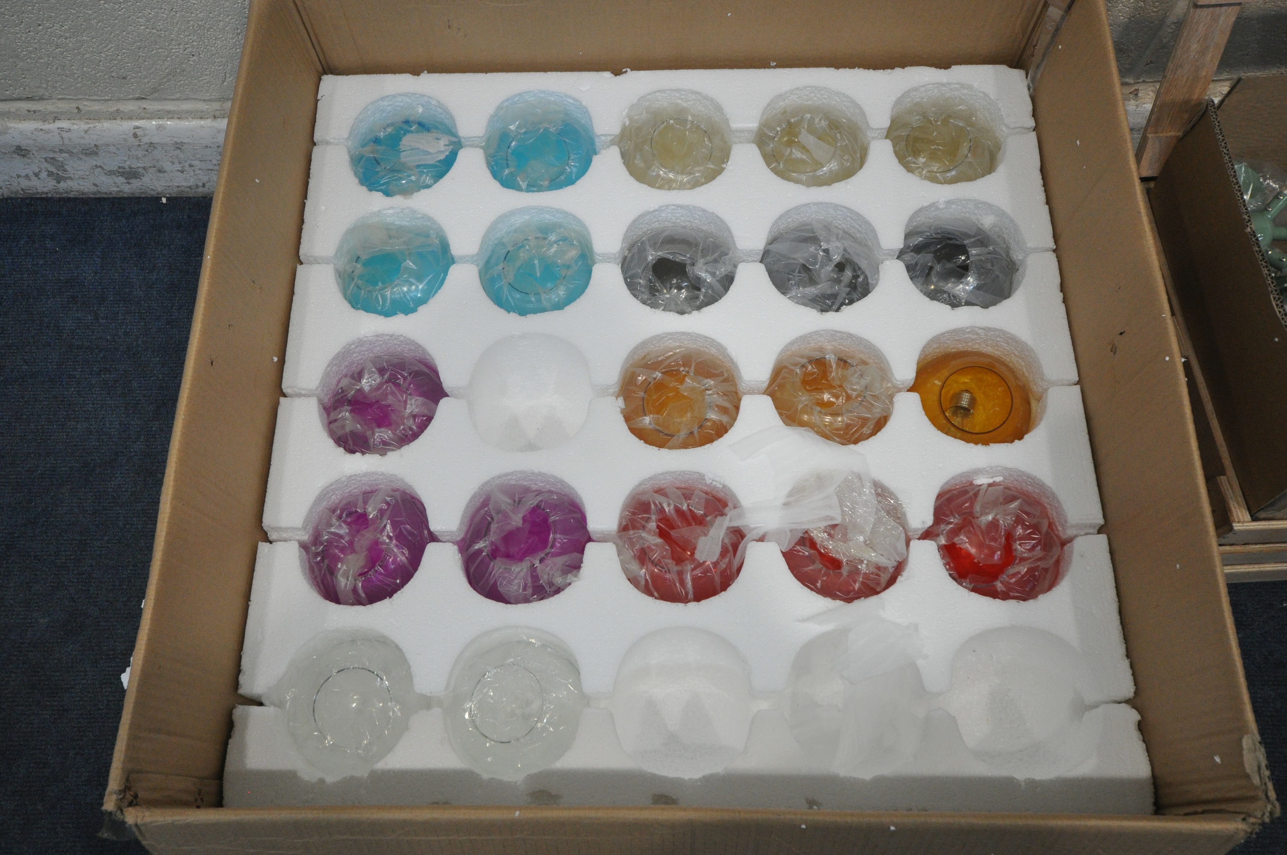 A CONTEMPORARY GREEN CHANDELIER, design unknown, a box containing 21 various coloured glass - Image 3 of 5