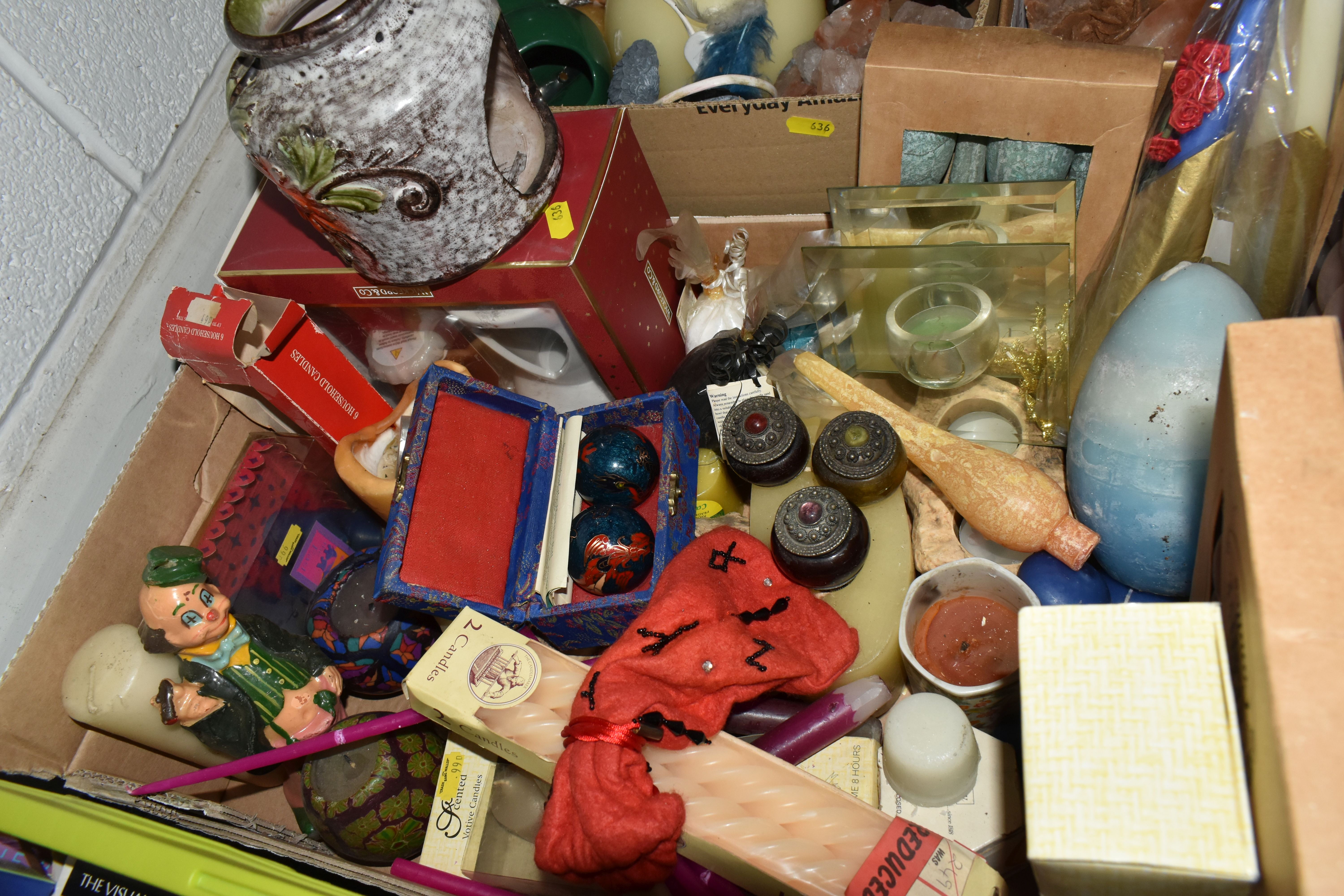 FIVE BOXES OF BOOKS, CRYSTALS AND CANDLES, to include a collection of healing crystals, fossils, - Image 4 of 6