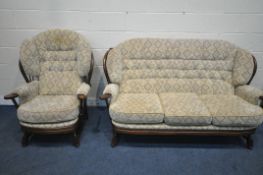 A JOYNSON HOLLAND TWO PIECE LOUNGE SUITE, comprising a three seater sofa, length 176cm x depth