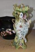 A LARGE BRETBY POTTERY JARDINIERE/PLANTER, decorated with pink and gilt floral design on a black