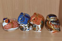 A GROUP OF FOUR ROYAL CROWN DERBY IMARI PAPERWEIGHTS, comprising 'Debenhams Squirrel' an exclusive