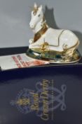 A BOXED ROYAL CROWN DERBY LIMITED EDITION 'UNICORN' PAPERWEIGHT, designed to celebrate the New