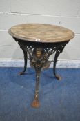 ANSELLS BREWERY LTD, ASTON, A 19TH CENTURY CAST IRON PUB TABLE, with circular wooden top, foliate