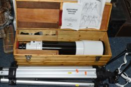 A CASED MODERN OPTICAL VISION LTD. 'SKY-WATCHER' TELESCOPE, D 120mm, F 600mm, not tested, contents