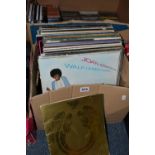 TWO BOXES OF LP RECORDS AND CDS, LP artists include Joan Armatrading, Arlo Guthrie, Joe Jackson,