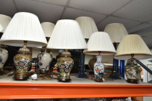 A GROUP OF TABLE LAMPS, comprising nine lamps, mainly ceramic and oriental in style, including three