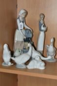 A GROUP OF SEVEN NAO BY LLADRO FIGURES, comprising 'Girl Holding a Duck', 'Girl at the Water