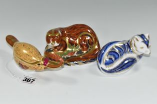 THREE ROYAL CROWN DERBY IMARI PAPERWEIGHTS, comprising 'Otter' with a gold hexagonal 21st