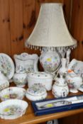 A SELECTION OF DECORATIVE AYNSLEY CHINA, to include a table lamp, planter, three covered storage