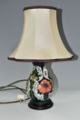 A MODERN MOORCROFT 'POPPY' TABLE LAMP WITH SHADE, designed by Rachel Bishop 29cm (1) (Condition