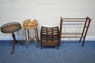 A REPRODUCTION MAHOGANY CIRCULAR TRIPOD TABLE, with raised gallery, turned support and ball and claw