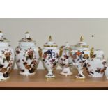 A GROUP OF COALPORT 'HONG KONG' PATTERN GINGER JARS AND URNS, comprising two covered urns with