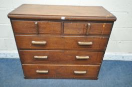 AN EARLY 20TH CENTURY PINE CHEST OF TWO SHORT OVER THREE LONG DRAWERS, width 105cm x depth 46cm x