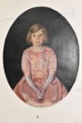 AN EARLY 20TH CENTURY PORTRAIT OF A YOUNG GIRL, the portrait depicts a seated girl wearing a pink