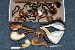 A BOX OF SMOKING ACCESSORIES TO COMPRISING MODERN MEERSCHAUM PIPES, to include a pipe with a bowl