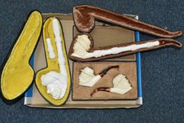A BOX OF CASED REPRODUCTION MEERSCHAUM PIPES, comprising a cased pair of pipes in the forms of
